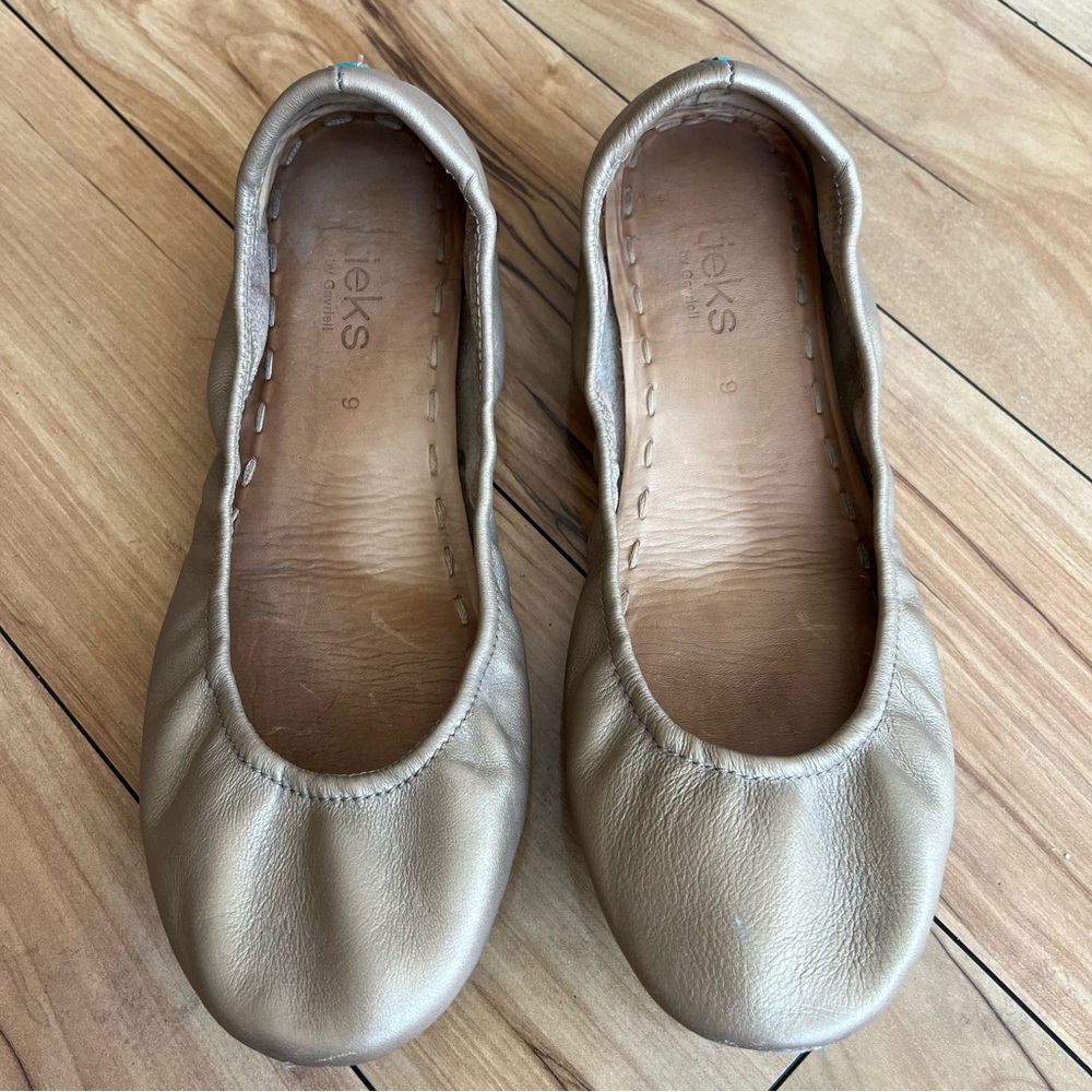 Tieks Gold Ballet Flats with Elastic Trim